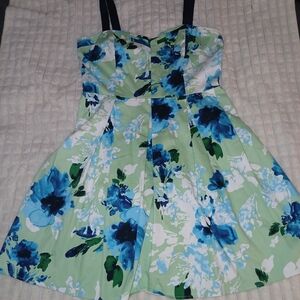 Elegant Floral Midi Dress in Blue and Green